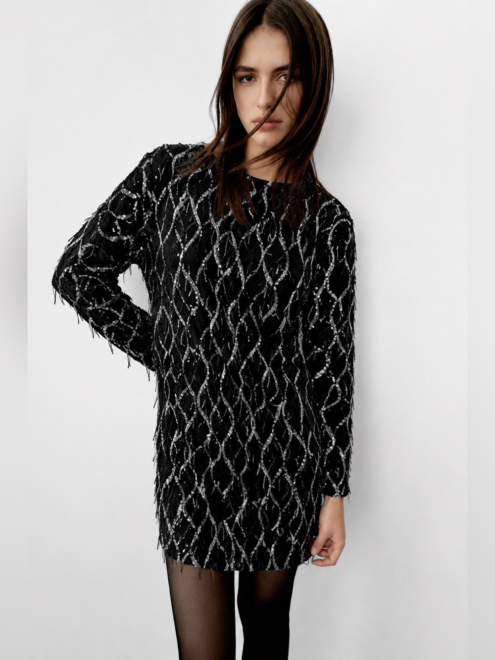 ZARA SEQUIN FRINGED MINI DRESS